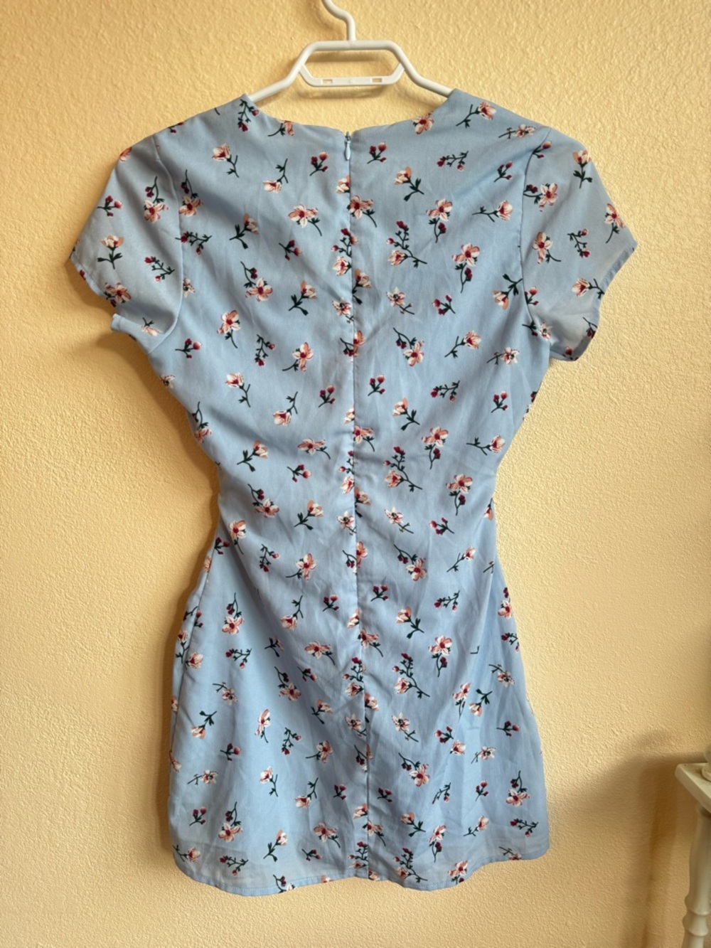 Beginning Boutique Blue Floral Tie Front Cutout Mini Dress Cottagecore Summer - Picture 5 of 14
